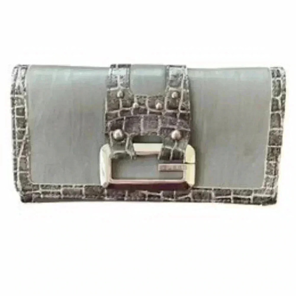 Guess Wallet & Cheque Book Holder Grey Faux Leather Vegan Croc Embossed - Picture 16 of 16